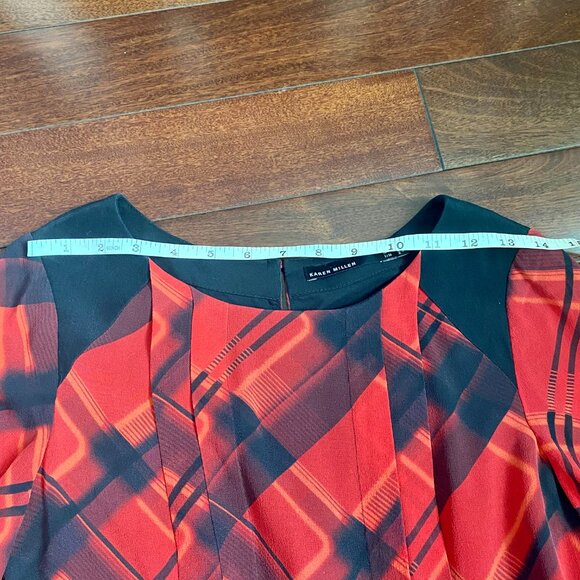 Karen Millen 100% Silk Check Print Fit & Flare Long Sleeve Dress - Size 4 - Picture 11 of 16